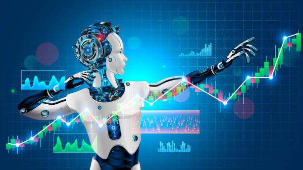 istock Robot trader assistant on forex market. Automated trading system. Software of stock market. Advisor with artificial intelligence of exchange business. AI technology of analysis investment fund data. 1171070357