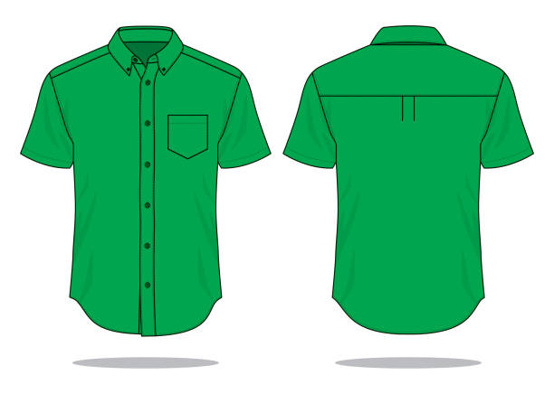 Green Uniform Shirt Vector for Template Front and Back View short sleeved stock illustrations