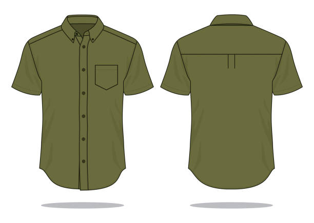 Army Uniform Shirt Vector for Template Front and Back View olive green shirt stock illustrations