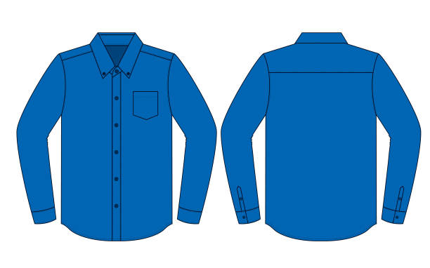 ilustraciones, imágenes clip art, dibujos animados e iconos de stock de azul manga larga uniforme camisa vector para la plantilla - long sleeved shirt blank black