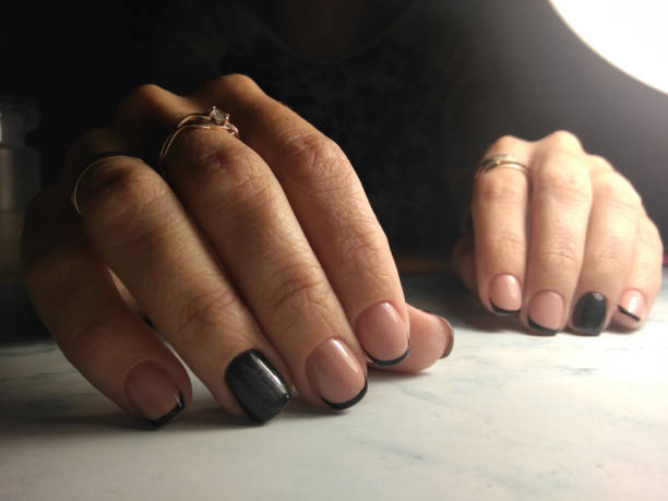 istock Awesome black french gel polish 1171079620
