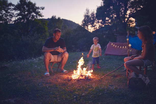 istock Father with children making a camping fire in the backyard. 1171079820