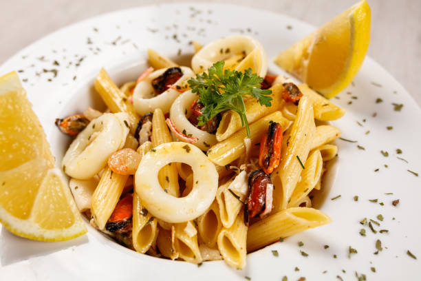 istock Seafood pasta, penne with seafood 1171080835