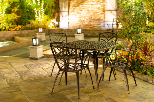 istock Tables and chairs surrounded by illuminations 1171082365