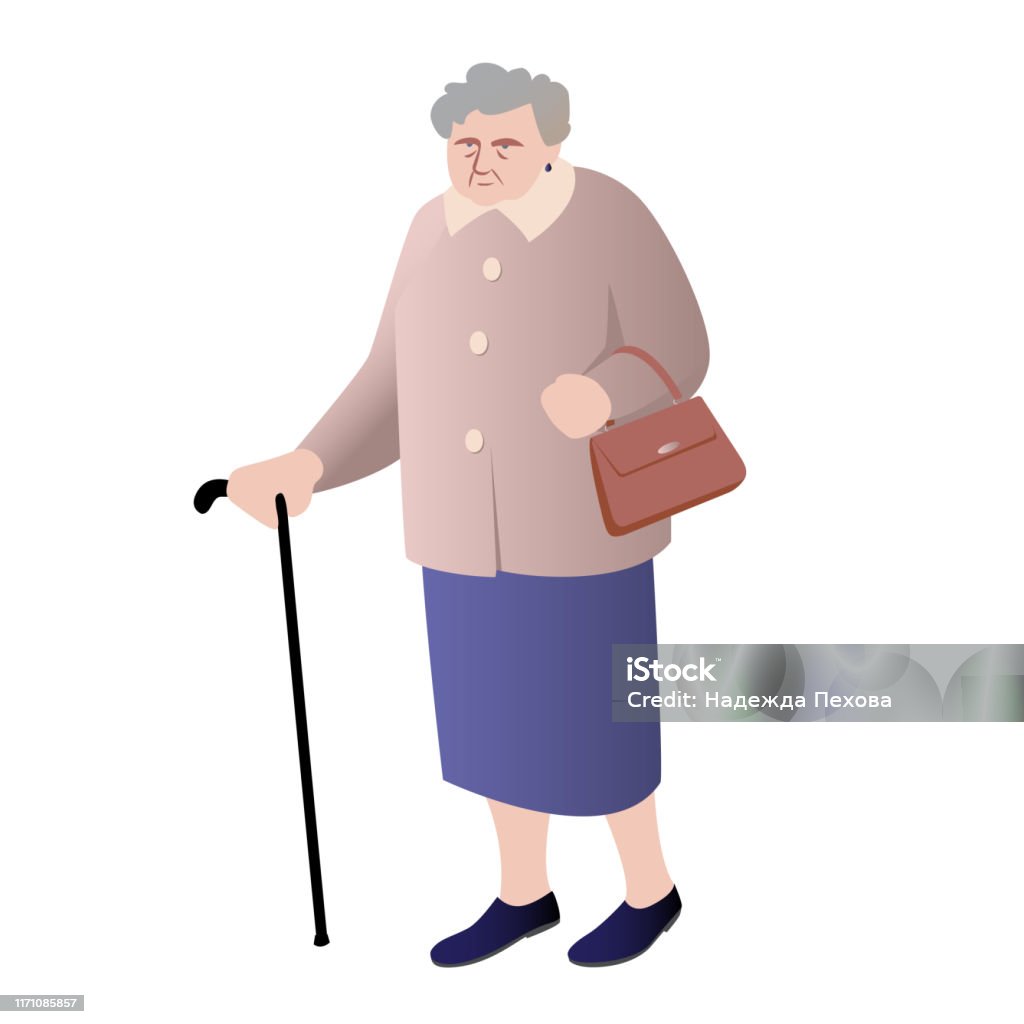 Bà Già Với Một Cây Mía Người Phụ Nữ Lớn Tuổi Với Chiếc Túi Đi Bộ ...