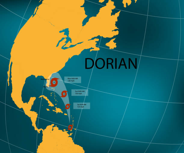 dorian kasırgası. florida'nın doğu kıyısı. dünya haritası. vektör çizimi - hurricane florida stock illustrations
