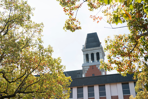 Philadelphia, USA - October 27, 2023. Facade of the Wharton School in the campus of University of Pennsylvania in Autumn, Philadelphia, USA