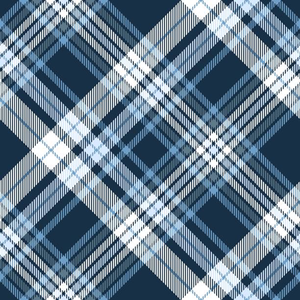 Plaid pattern in blue, cyan gray, faded indigo and white. Check textile pattern preppy fashion stock illustrations