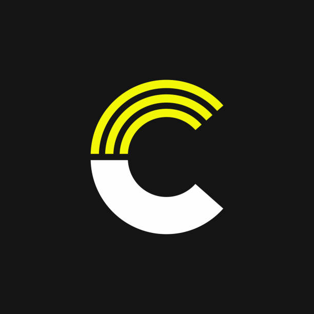 노란색 선 기하학적 벡터 로고 문자 c - letter c stock illustrations