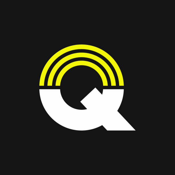 ilustraciones, imágenes clip art, dibujos animados e iconos de stock de yellow lines geometric vector logo letter q - alphabet letter text letter q