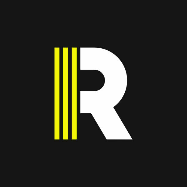 gelbe linien geometrische vektor logo buchstabe r - symbol sign vector letter r stock-grafiken, -clipart, -cartoons und -symbole