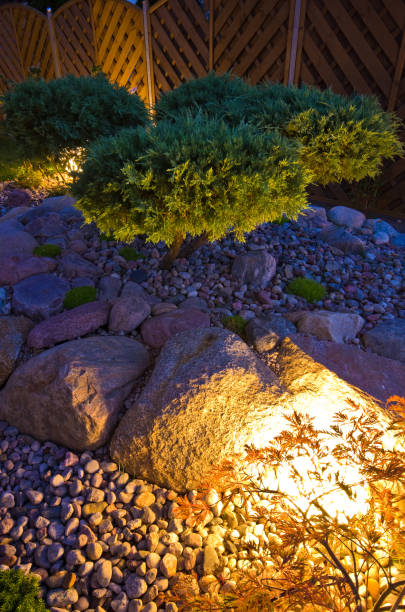 istock Home garden at night, illuminated by globe shaped lights 1171092454