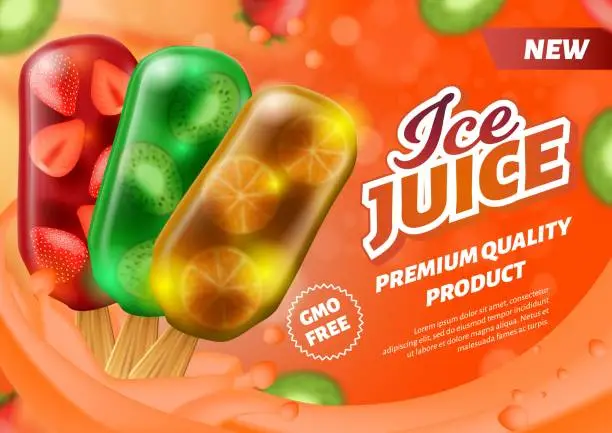 Vector illustration of Banner Advertising Ice Juice on Stick Popsicle