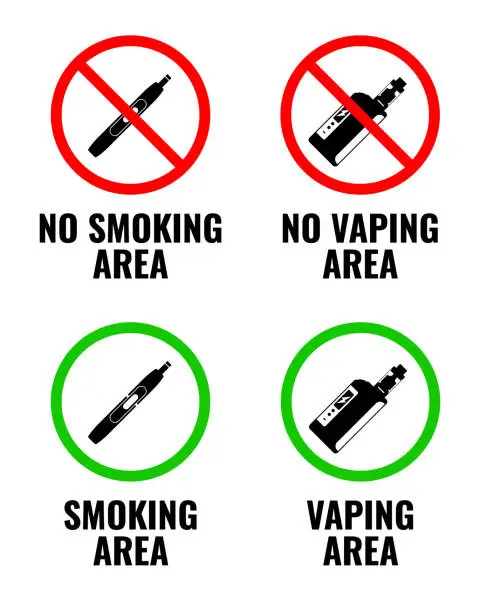 Vector illustration of Vaping and smoking prohibition signs.