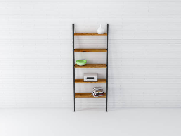 istock Modern wooden rack in white bedroom with brick wall 1171121636