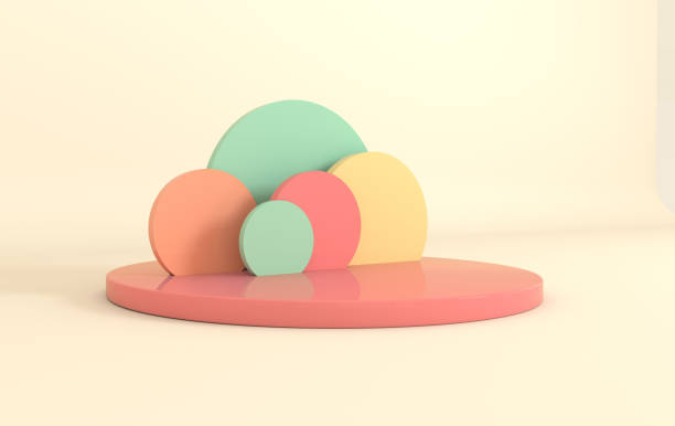 istock 3d rendered studio with geometric shapes, podium on the floor. Set of platforms for product presentation, mock up background. Abstract composition in modern minimal design, pastel colors 1171121663