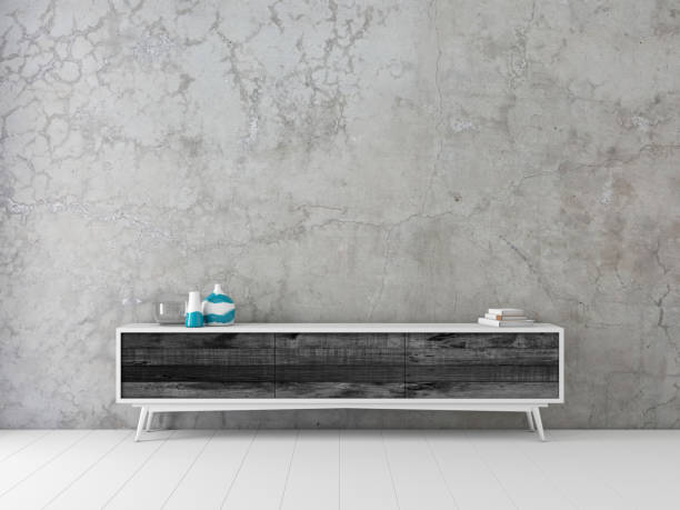 istock Modern bureau or tv console mockup in empty room with vases 1171121691