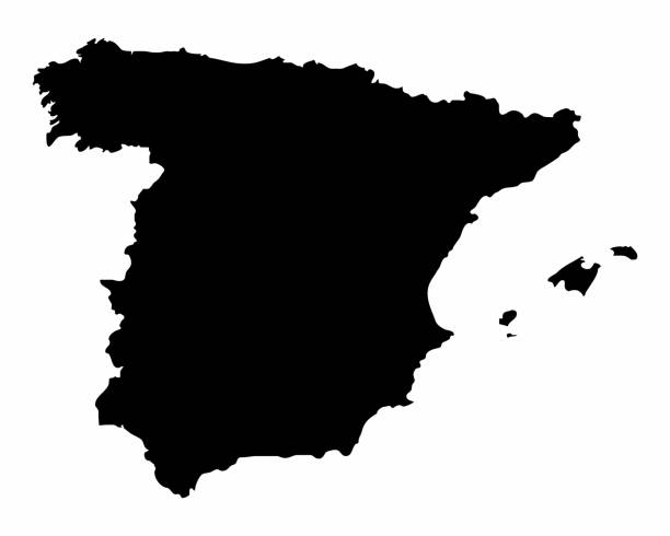Spain silhouette map Spain dark silhouette map isolated on white background spain stock illustrations