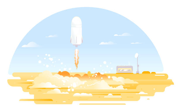 illustrazioni stock, clip art, cartoni animati e icone di tendenza di lancio di razzi per l'esplorazione spaziale - control room mission control spaceship military