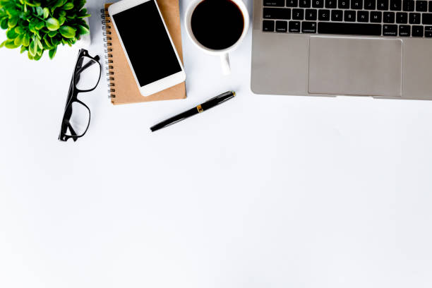 istock Top view of Office desk modern with workspace in office with copy space, flat lay. 1171135082