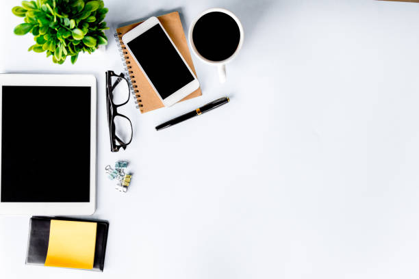 istock Top view of Office desk modern with workspace in office with copy space, flat lay. 1171135090