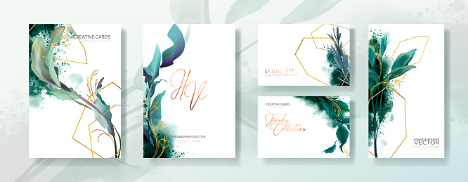 istock Wedding invitation frame set, flowers, leaves, mess and watercolor minimal vector. 1171135357