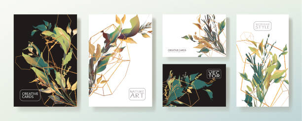 ilustrações de stock, clip art, desenhos animados e ícones de wedding invitation frame set, flowers, leaves, mess and watercolor minimal vector. - invitation love shape botany