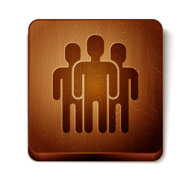 istock Brown Users group icon isolated on white background. Group of people icon. Business avatar symbol users profile icon. Wooden square button. Vector Illustration 1171144757