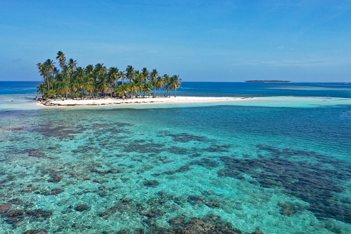 San Blas reefs small island with coconut trees