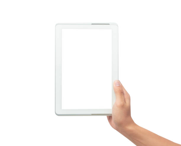 istock Male hand holding the white tablet pc computer with blank screen isolated on white background with clipping path. 1171148690