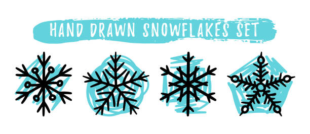 Hand drawn snowflakes set Set of hand drawn sketch snowflake icons isolated on white background. New year and winter doodle symbol for print, web, design, decoration, logo or mobile app ice drawings stock illustrations