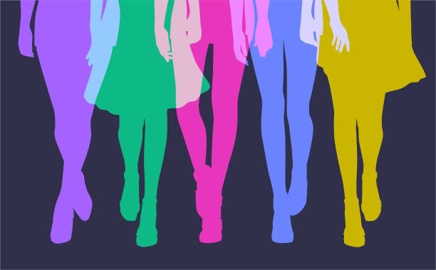 Fashion Models on Catwalk Colourful overlapping silhouettes of female Fashion Models fashion show stock illustrations