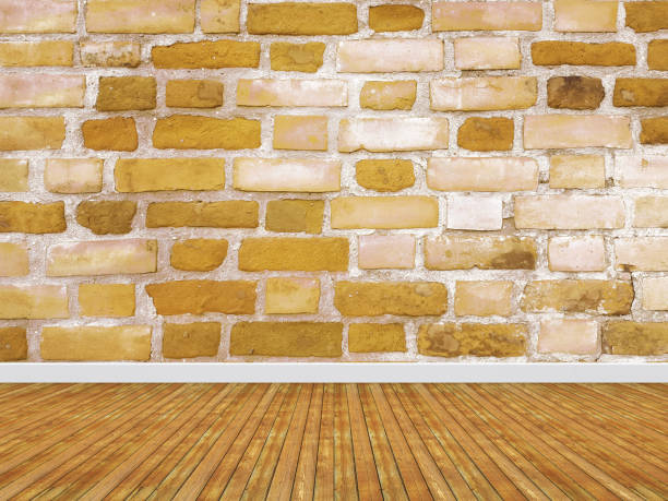istock Empty room vintage yellow brick wall with floor 1171159774