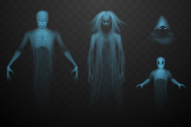 Ghosts set on rtansparent background Ghosts set on rtansparent background in vector demon fictional character illustrations stock illustrations