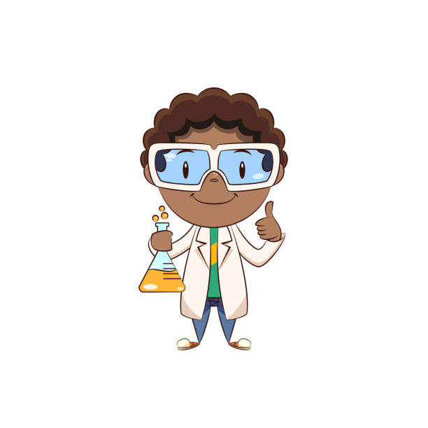 illustrazioni stock, clip art, cartoni animati e icone di tendenza di ragazzo scienziato pollice in su gesto, felice bambino carino - human hand thumbs up african descent white background