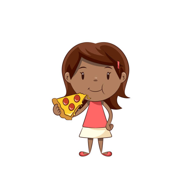 Little Girl Eating Pizza Cute Kid Fast Food Stock Illustration - Download  Image Now - Pizza, Eating, Child - iStock
