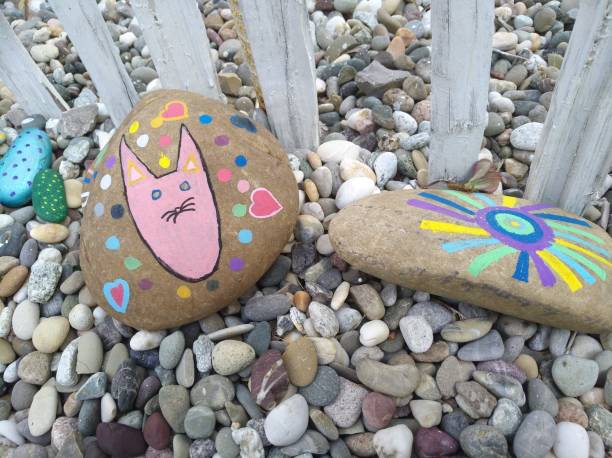 Painted stones in children art, done by my grandchilds
