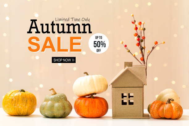 istock Autumn sale theme message with pumpkins with a house 1171174932