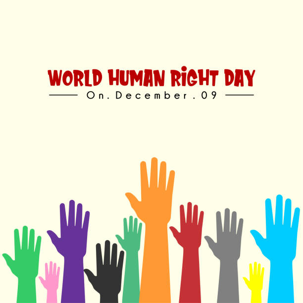 World Human Right Day World Human Right Day with colorful hands up you and me stock illustrations