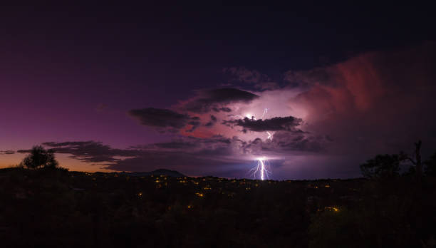 Monsoon Lightning Storm at Sunset stock photo