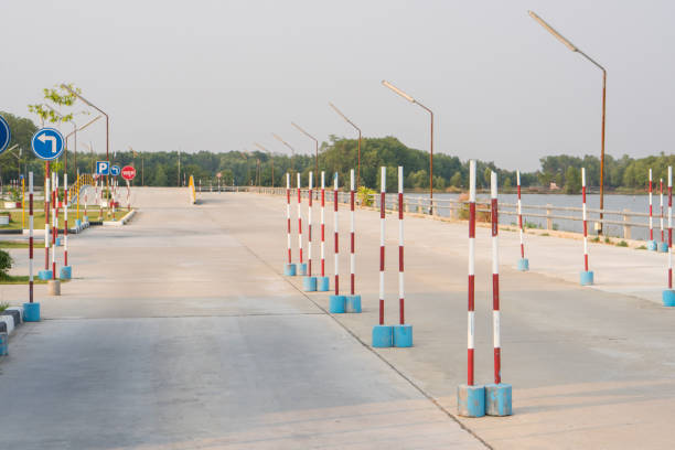Driving School Practice Traffic Area with Red Pole Sign