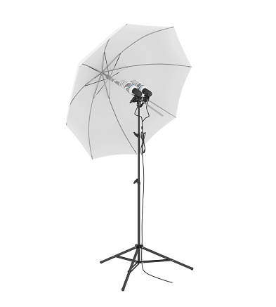Studio Lighting with Umbrella isolated on white background. 3D render