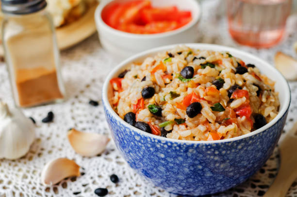istock Mexican tomato black beans rice with cilantro 1171188070