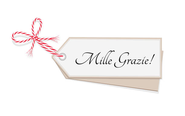 ilustrações de stock, clip art, desenhos animados e ícones de thank you card with bow, text in italian „mille grazie“, vector illustration isolated on white background - mille grazie