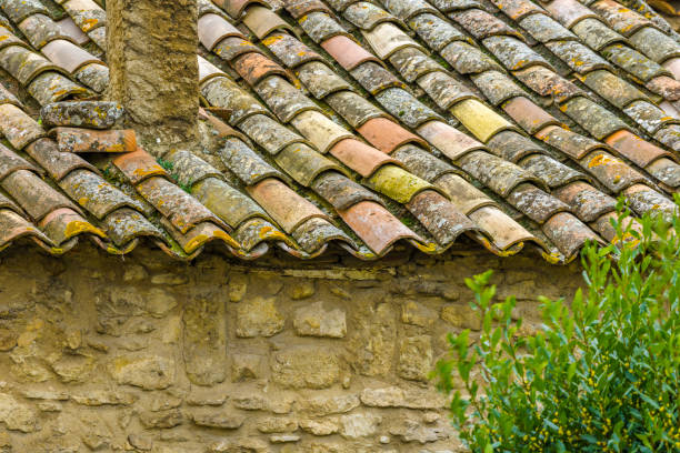 Stone roof tiles in the town of Bonnieux in Provence, France
