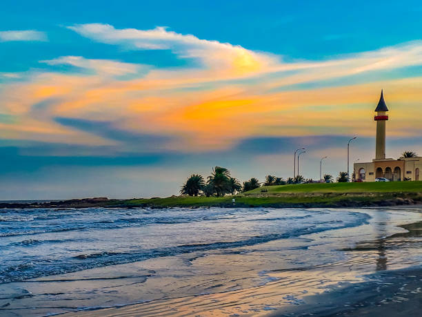 Afternoon winter day scene at buceo beach in montevideo city, uruguay