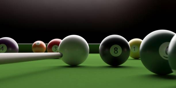 istock Billiard table, pool balls on green felt. 3d illustration 1171194927