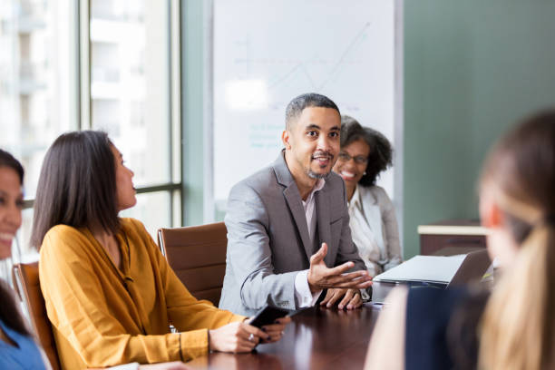 Businessman facilitates meeting