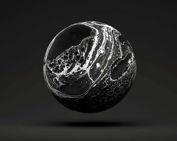 istock 3d render of abstract black and white planet earth with abstract mountains with organic bio form pattern on dark grey background 1171206428