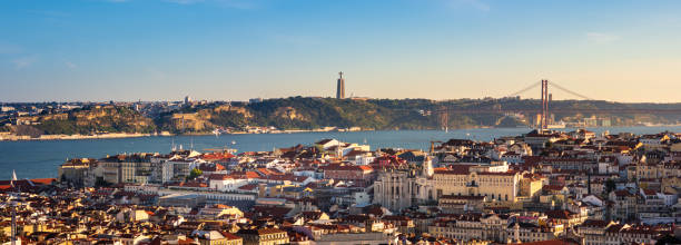 View of Lisbon, Portugal from Miradouro da Senhora do Monte stock photo